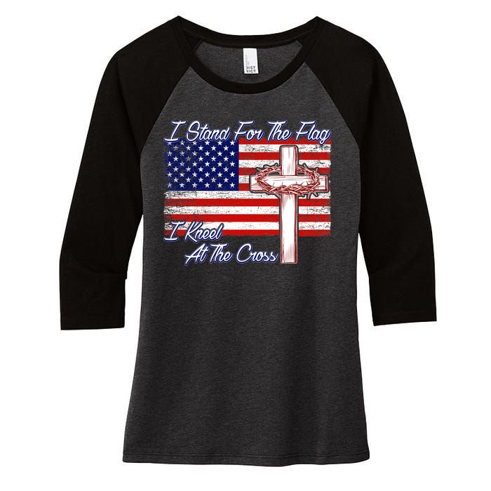 I Stand For The Flag I Kneel For The Cross Crown Of Thorns Women's Tri-Blend 3/4-Sleeve Raglan Shirt