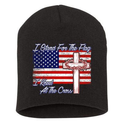 I Stand For The Flag I Kneel For The Cross Crown Of Thorns Short Acrylic Beanie