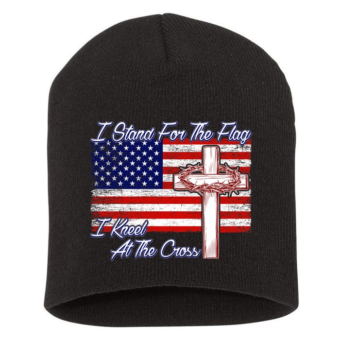 I Stand For The Flag I Kneel For The Cross Crown Of Thorns Short Acrylic Beanie