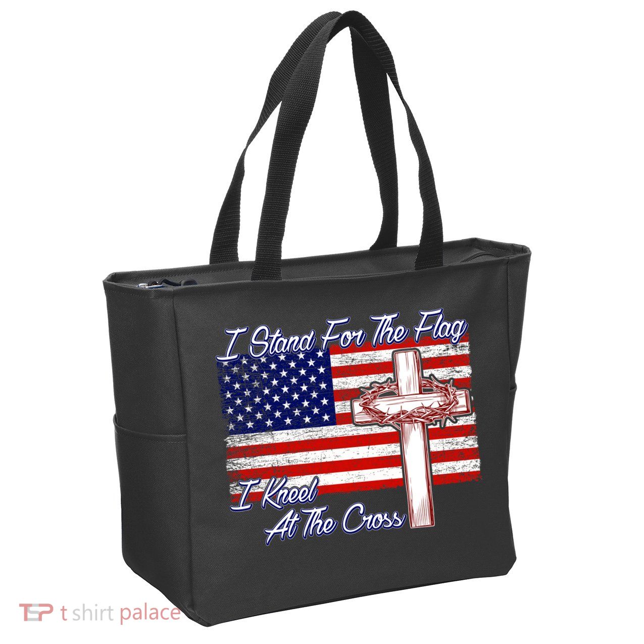 I Stand For The Flag I Kneel For The Cross Crown Of Thorns Zip Tote Bag