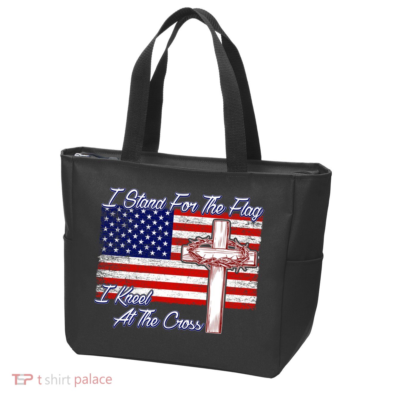 I Stand For The Flag I Kneel For The Cross Crown Of Thorns Zip Tote Bag