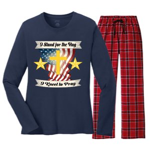 I Stand For The Flag I kneel To Pray America Women's Long Sleeve Flannel Pajama Set 