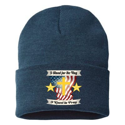 I Stand For The Flag I kneel To Pray America Sustainable Knit Beanie