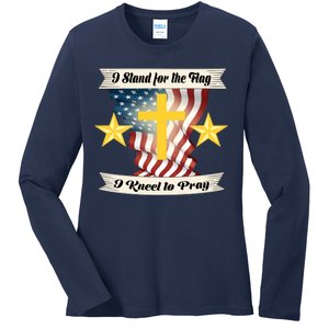 I Stand For The Flag I kneel To Pray America Ladies Long Sleeve Shirt