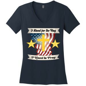 I Stand For The Flag I kneel To Pray America Women's V-Neck T-Shirt