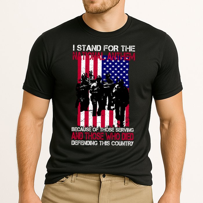 I Stand For The National Anthem Defending This Country Cooling Performance Crew T-Shirt