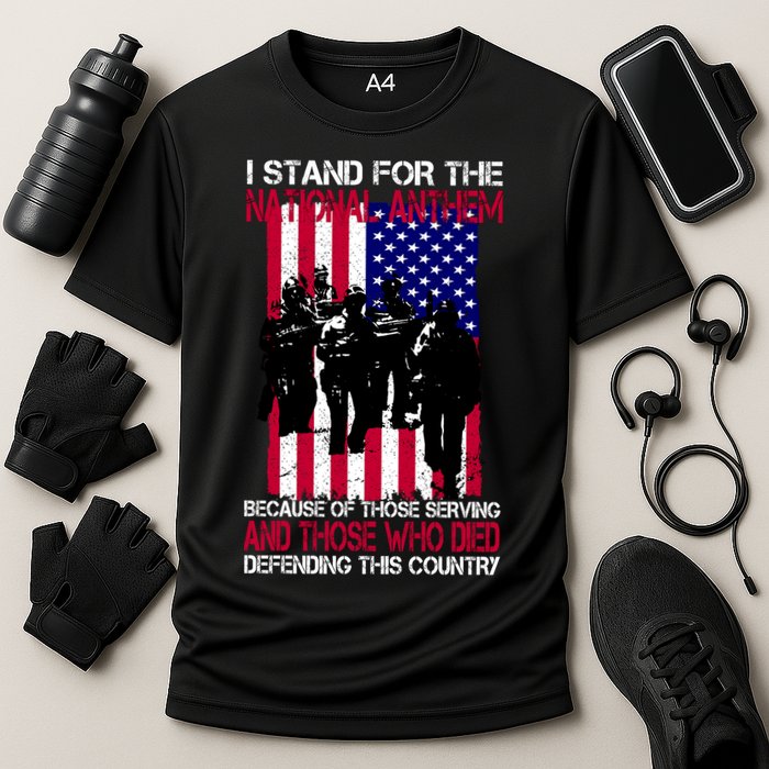 I Stand For The National Anthem Defending This Country Cooling Performance Crew T-Shirt
