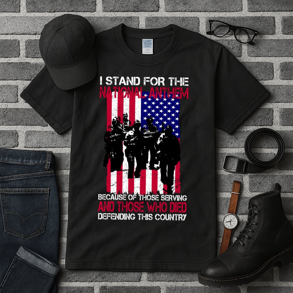 I Stand For The National Anthem Defending This Country Tall T-Shirt