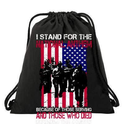 I Stand For The National Anthem Defending This Country Drawstring Bag