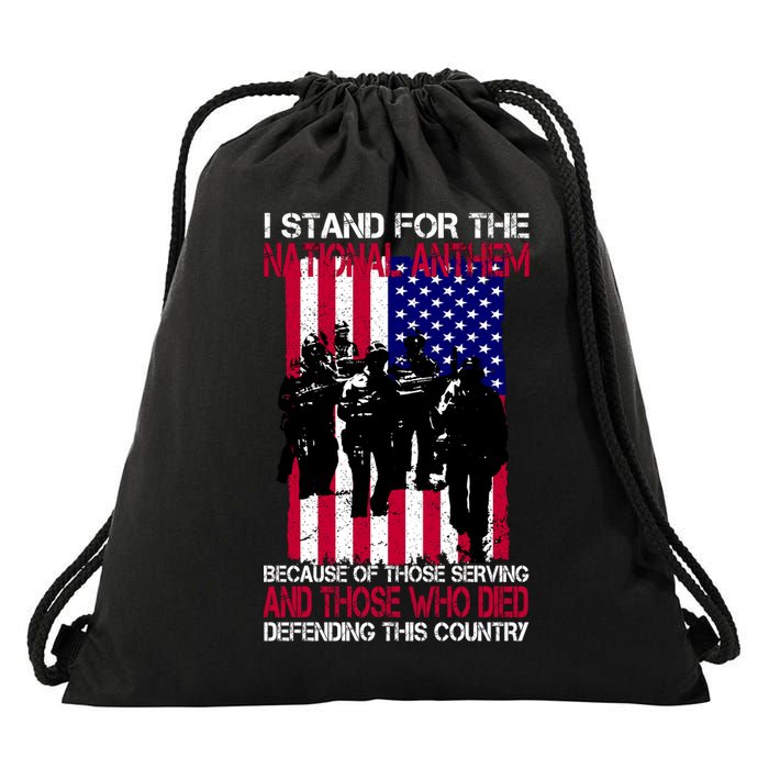 I Stand For The National Anthem Defending This Country Drawstring Bag