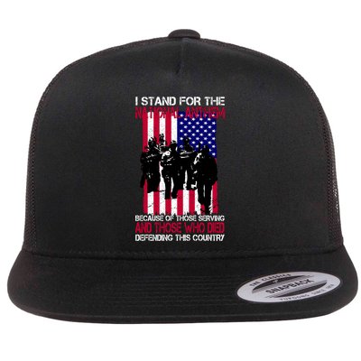 I Stand For The National Anthem Defending This Country Flat Bill Trucker Hat