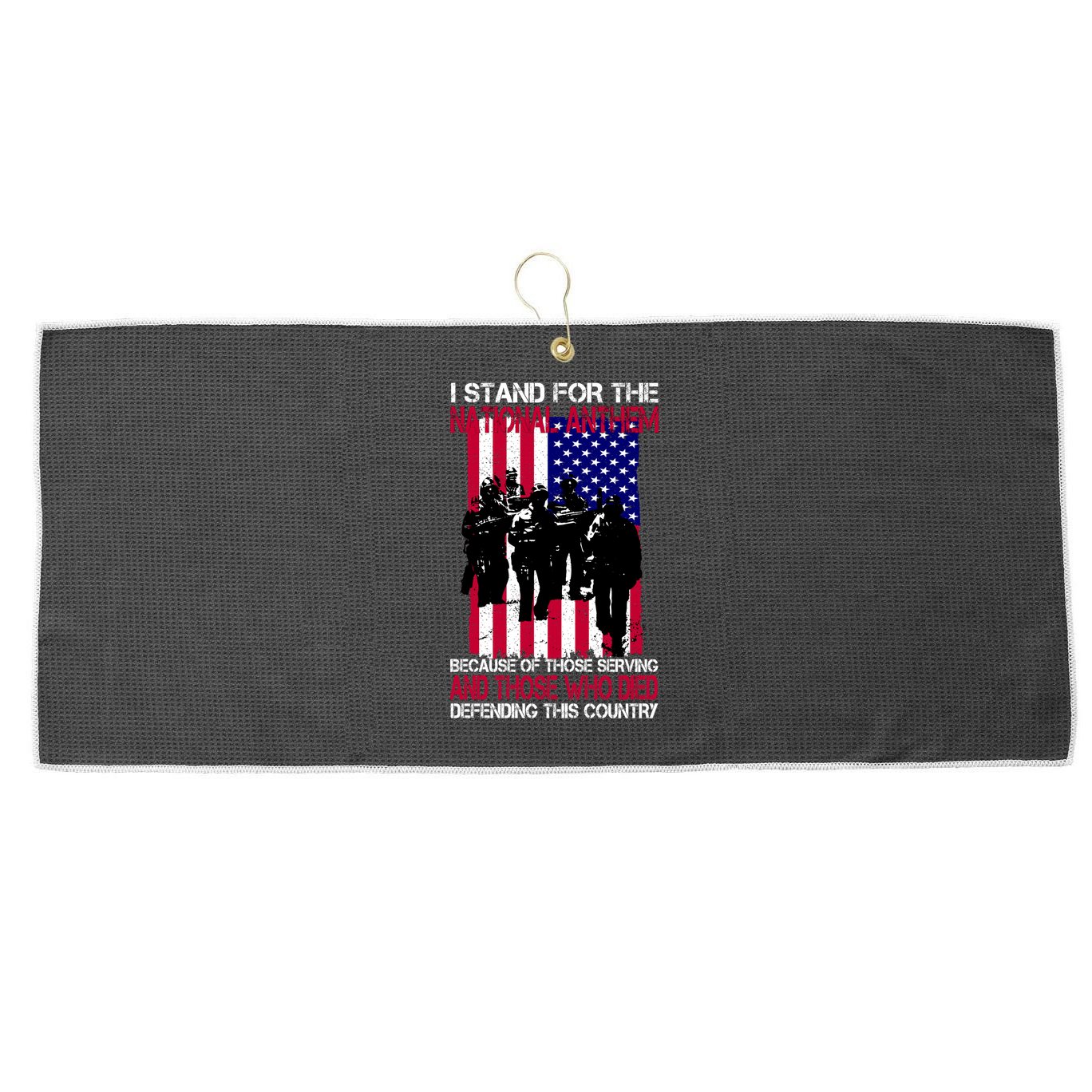 I Stand For The National Anthem Defending This Country Large Microfiber Waffle Golf Towel