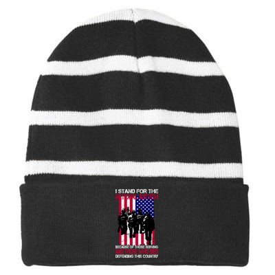 I Stand For The National Anthem Defending This Country Striped Beanie with Solid Band