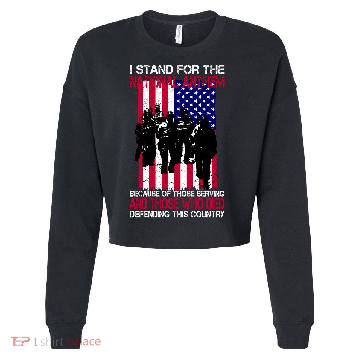 I Stand For The National Anthem Defending This Country Cropped Pullover Crew