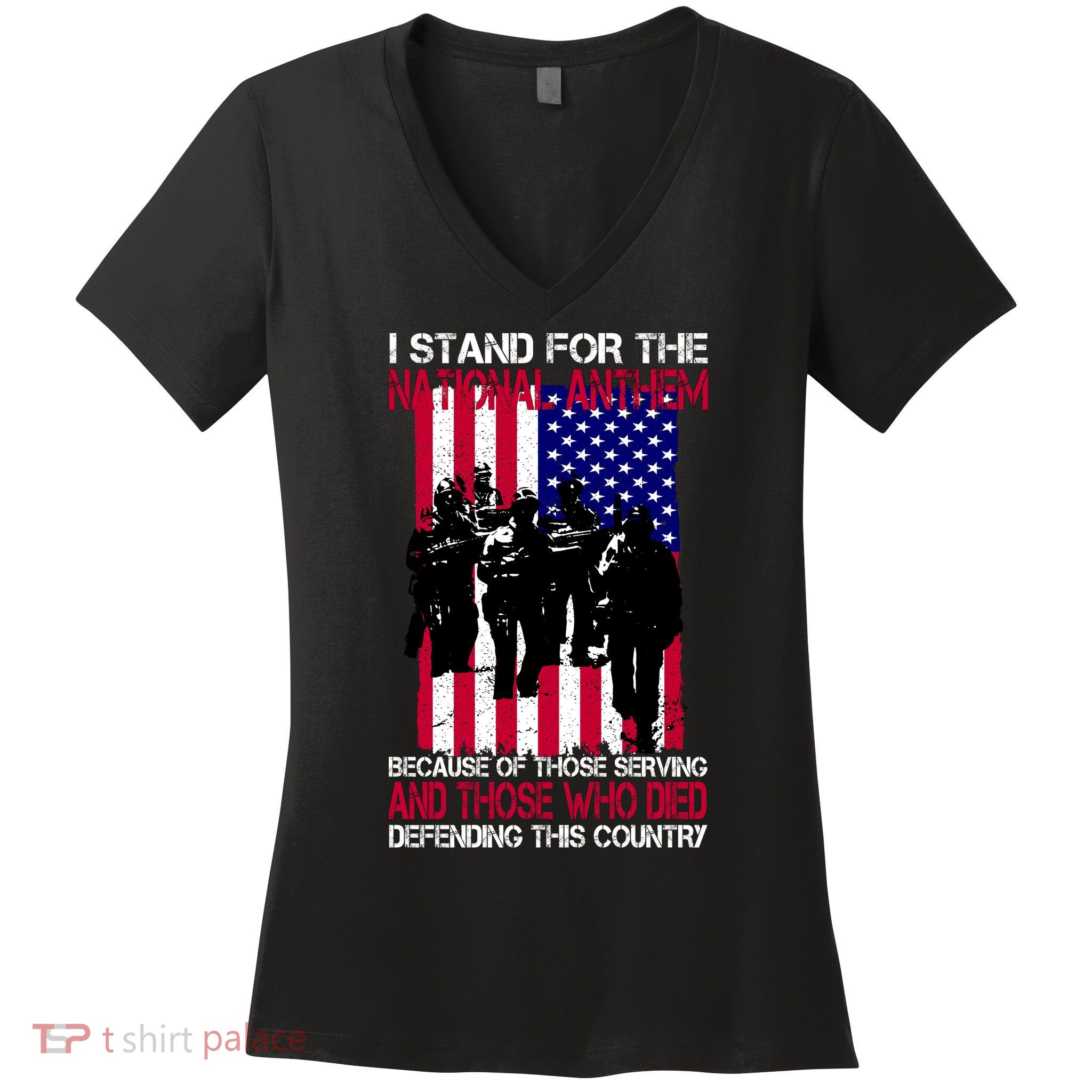 I Stand For The National Anthem Defending This Country Women's V-Neck T-Shirt