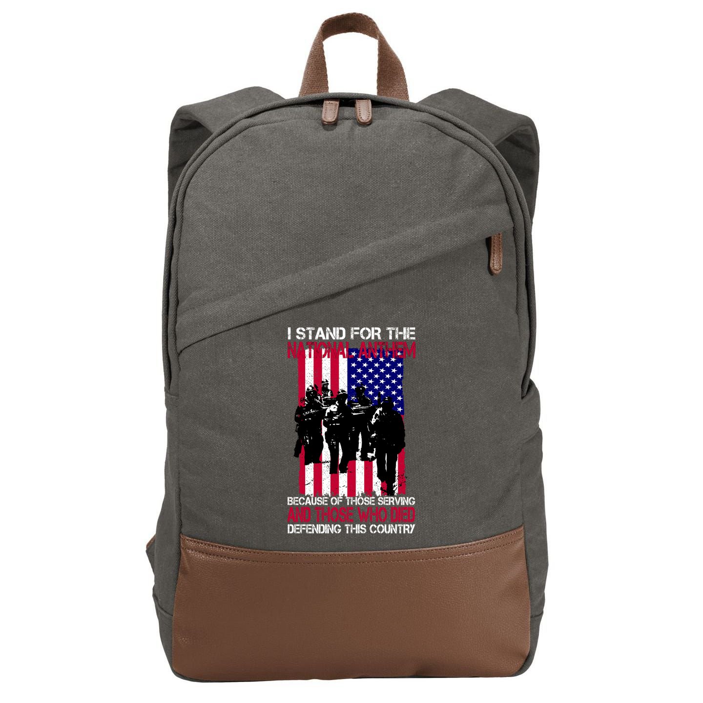 I Stand For The National Anthem Defending This Country Cotton Canvas Backpack