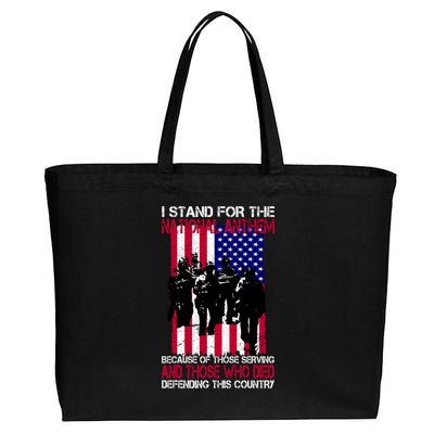 I Stand For The National Anthem Defending This Country Cotton Canvas Jumbo Tote