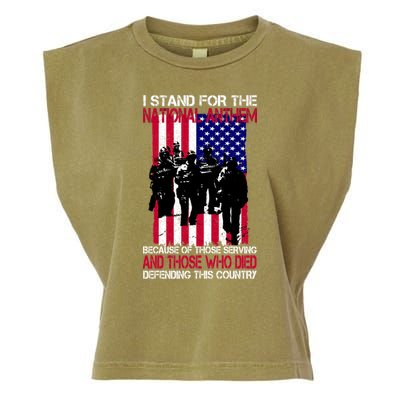 I Stand For The National Anthem Defending This Country Garment-Dyed Women's Muscle Tee
