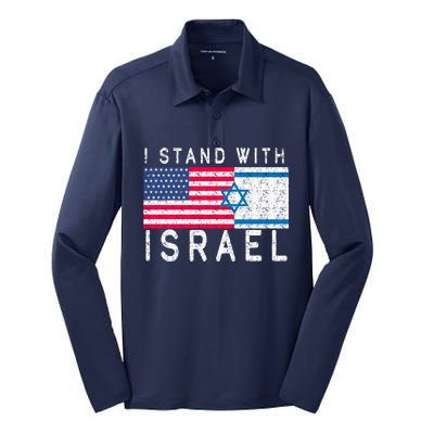 I stand With Israel Fag Vintage Silk Touch Performance Long Sleeve Polo