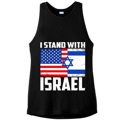I Stand With Israel US Flags United Distressed Ladies PosiCharge Tri-Blend Wicking Tank
