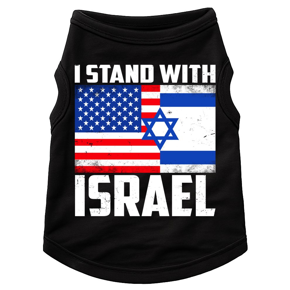 I Stand With Israel US Flags United Distressed Doggie Tank