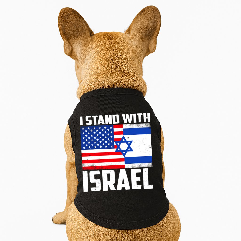 I Stand With Israel US Flags United Distressed Doggie Tank