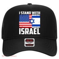 I Stand With Israel US Flags United Distressed High Crown Mesh Back Trucker Hat