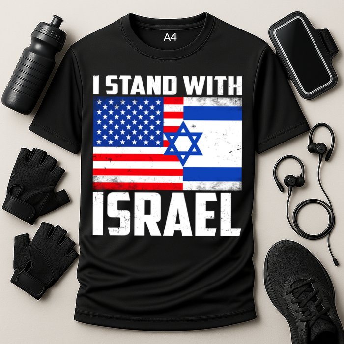 I Stand With Israel US Flags United Distressed Performance Shirt