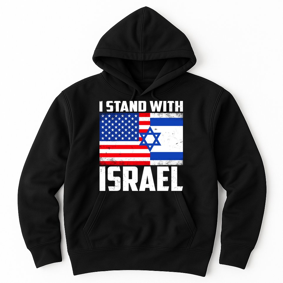 I Stand With Israel US Flags United Distressed Hoodie