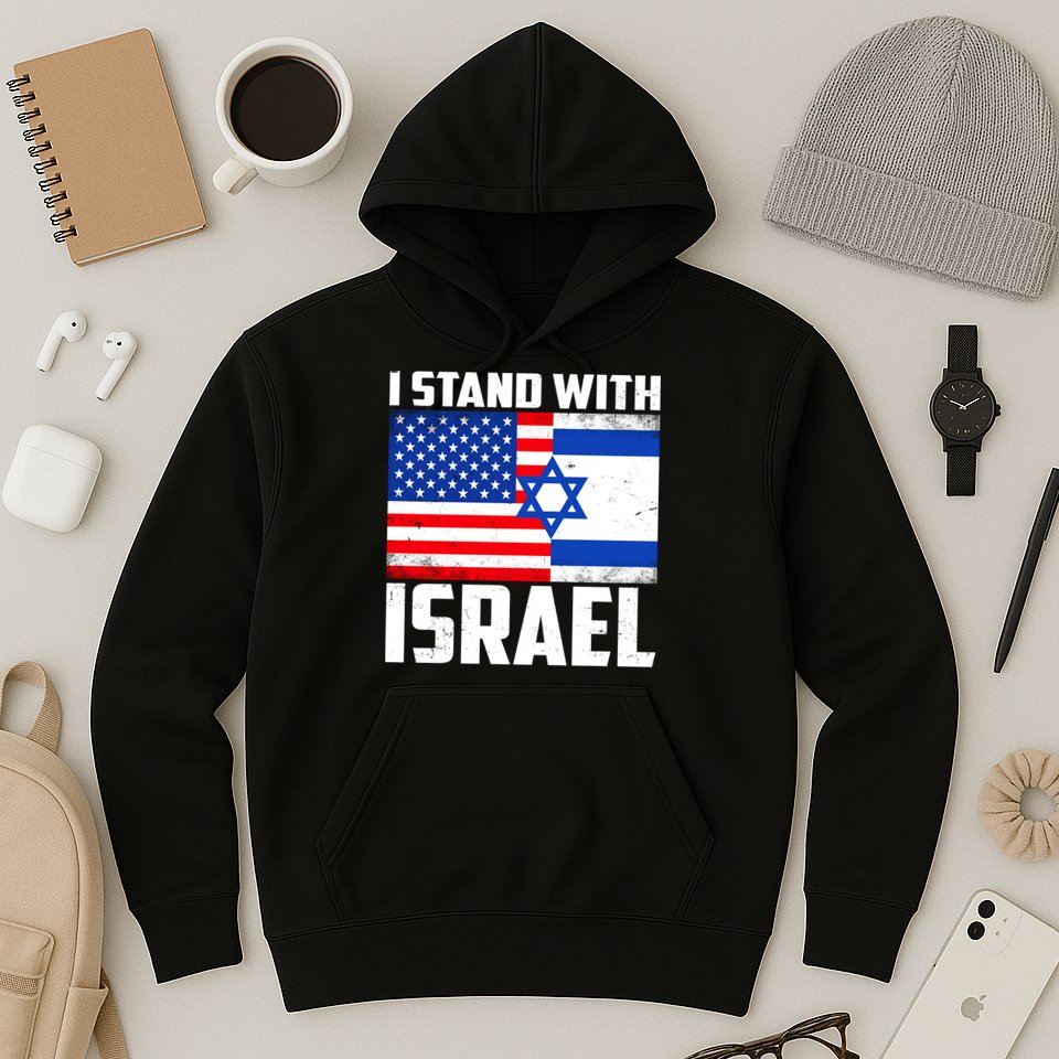I Stand With Israel US Flags United Distressed Hoodie