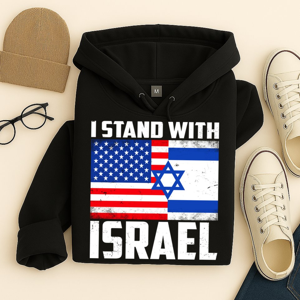 I Stand With Israel US Flags United Distressed Hoodie
