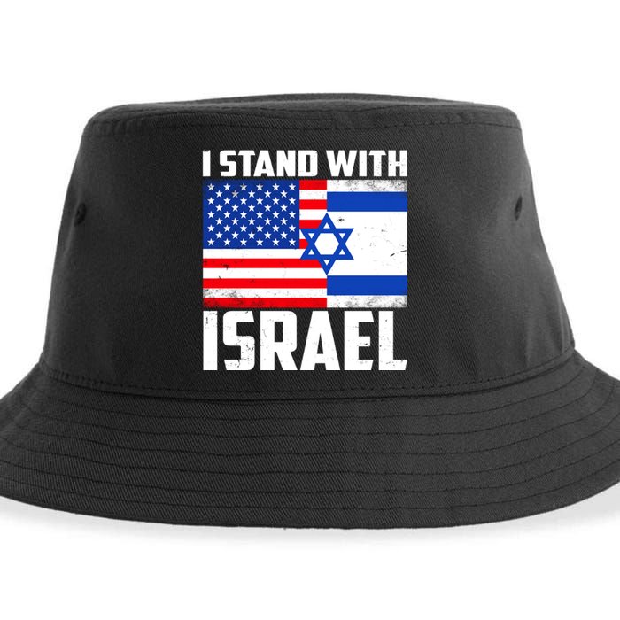 I Stand With Israel US Flags United Distressed Sustainable Bucket Hat