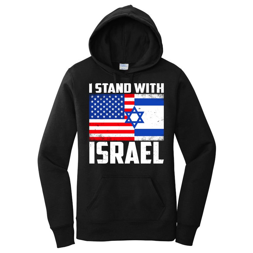 I Stand With Israel US Flags United Distressed Women's Pullover Hoodie