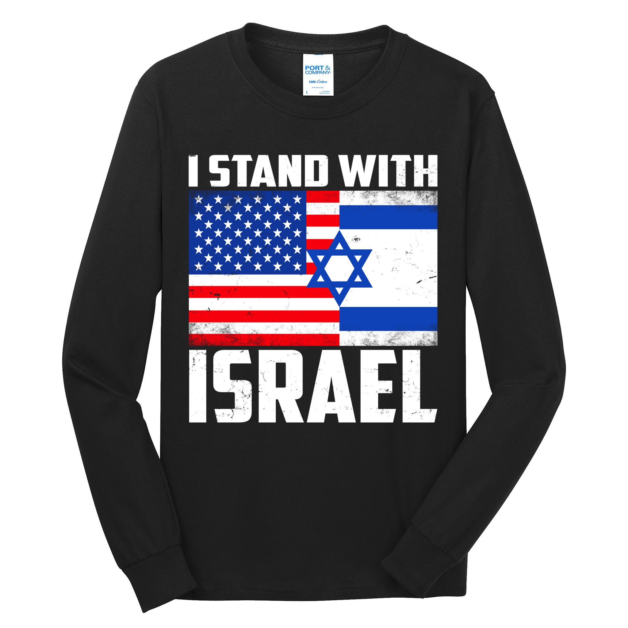 I Stand With Israel US Flags United Distressed Tall Long Sleeve T-Shirt