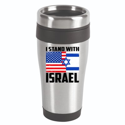 I Stand With Israel US Flags United Distressed 16oz Travel Tumbler
