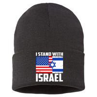 I Stand With Israel US Flags United Distressed Sustainable Knit Beanie