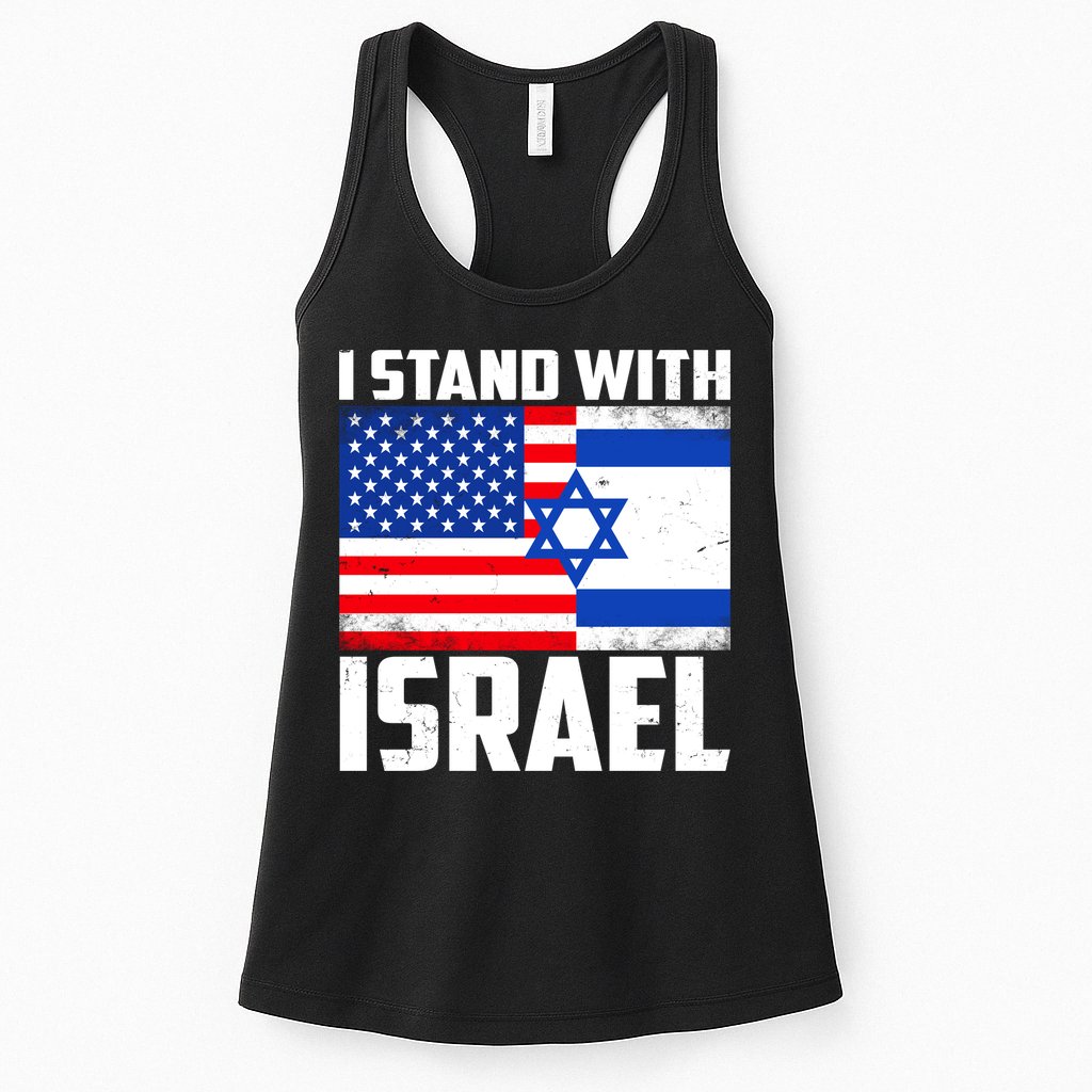 I Stand With Israel US Flags United Distressed Womens Tank Top