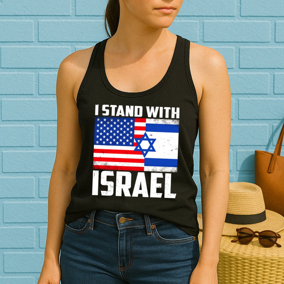 I Stand With Israel US Flags United Distressed Womens Tank Top