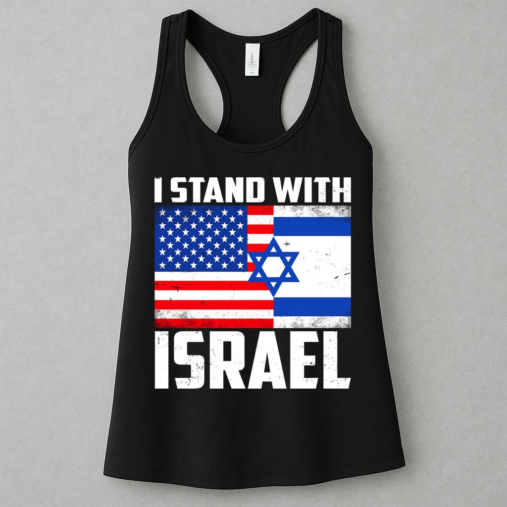 I Stand With Israel US Flags United Distressed Womens Tank Top
