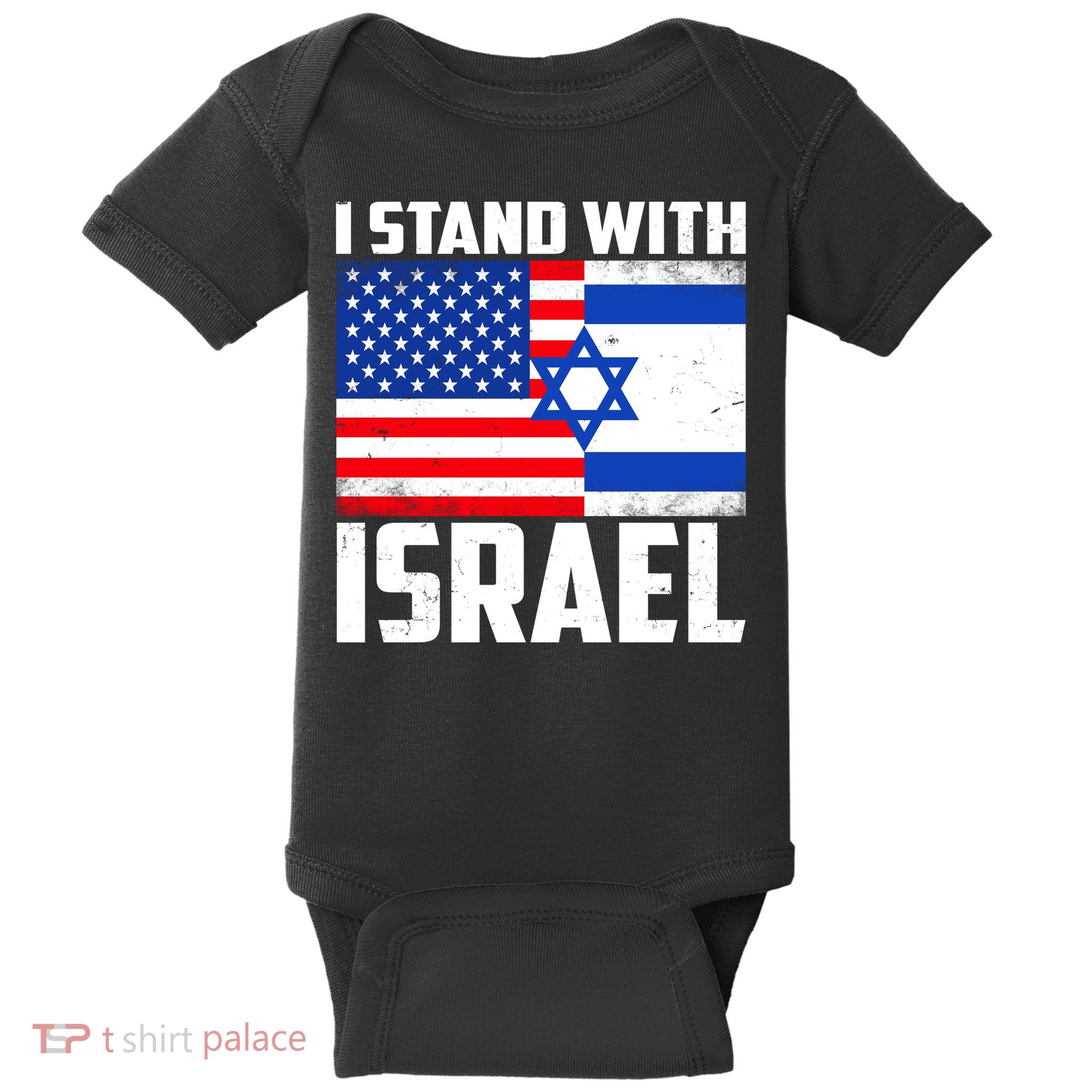 I Stand With Israel US Flags United Distressed Baby Bodysuit