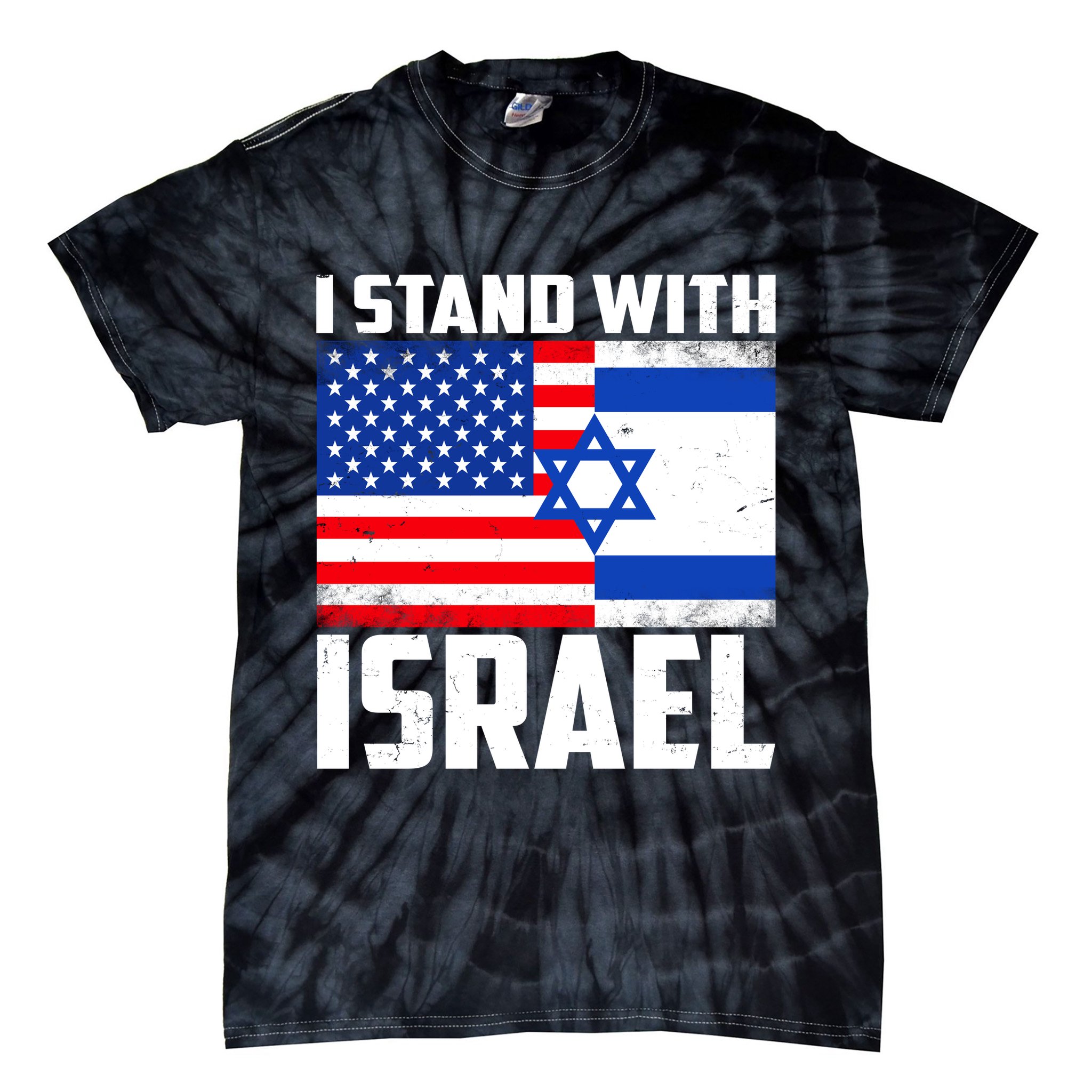 I Stand With Israel US Flags United Distressed Tie-Dye T-Shirt