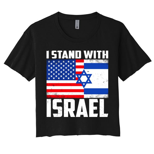I Stand With Israel US Flags United Distressed Crop Top