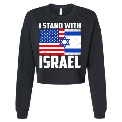 I Stand With Israel US Flags United Distressed Cropped Pullover Crew