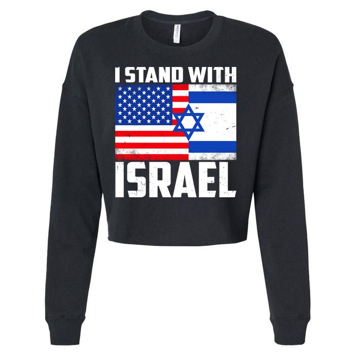I Stand With Israel US Flags United Distressed Cropped Pullover Crew