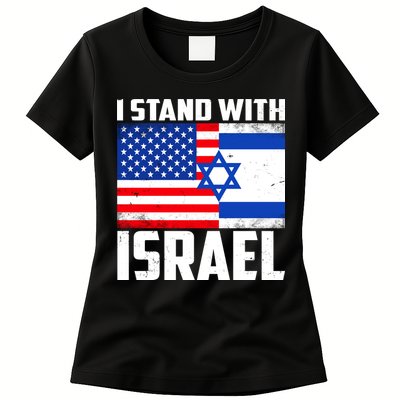 I Stand With Israel US Flags United Distressed Womens T-Shirt