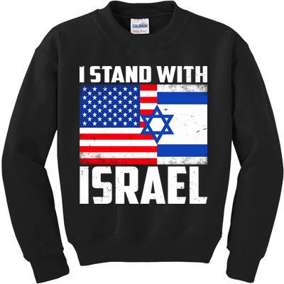 I Stand With Israel US Flags United Distressed Kids Sweatshirt