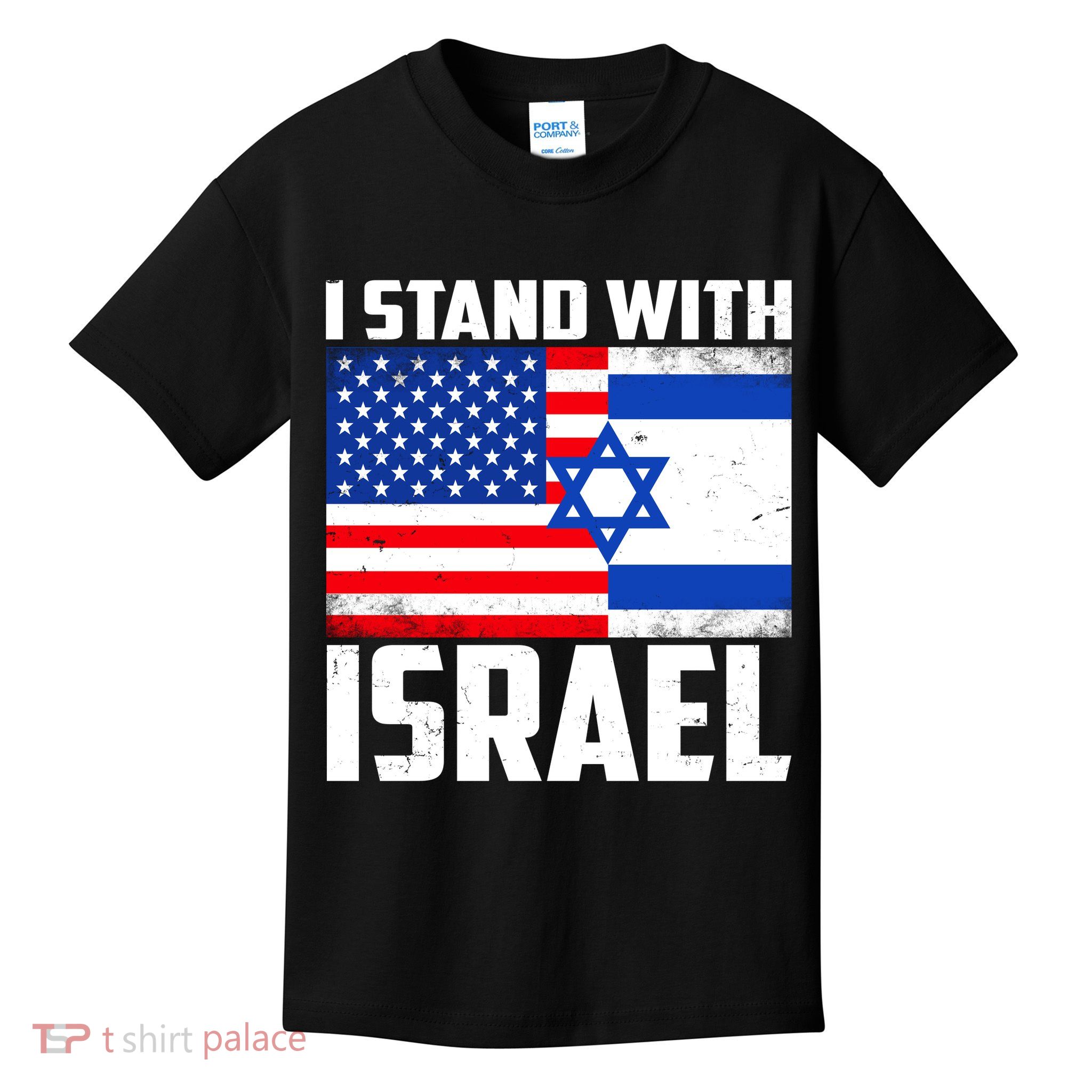 I Stand With Israel US Flags United Distressed Kids T-Shirt