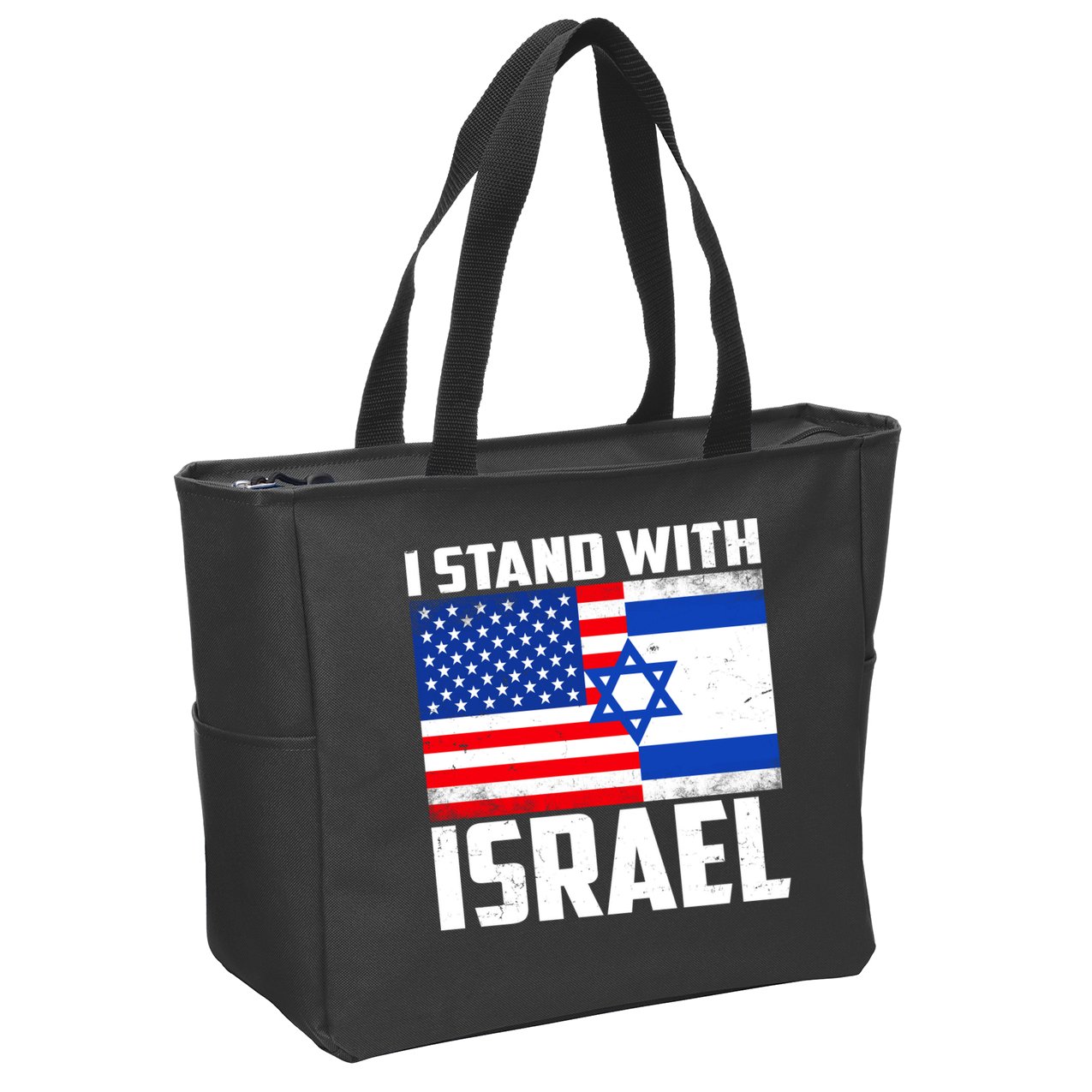 I Stand With Israel US Flags United Distressed Zip Tote Bag