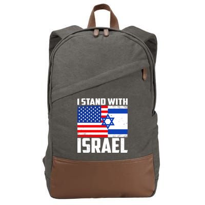 I Stand With Israel US Flags United Distressed Cotton Canvas Backpack