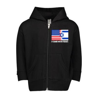 I Stand With Israel USA Flags United Together Toddler Zip Fleece Hoodie